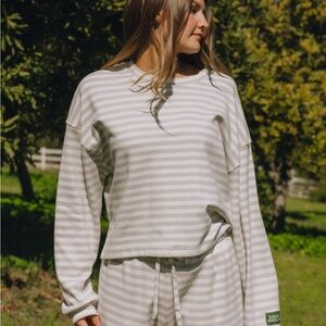 Daily Drills Striped Lounge Set in Grey/Cream, XS/S